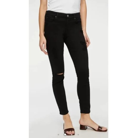 NWT 7 For All Mankind bair Distressed Black The Ankle Skinny Jeans Sz 25 - Picture 4 of 7